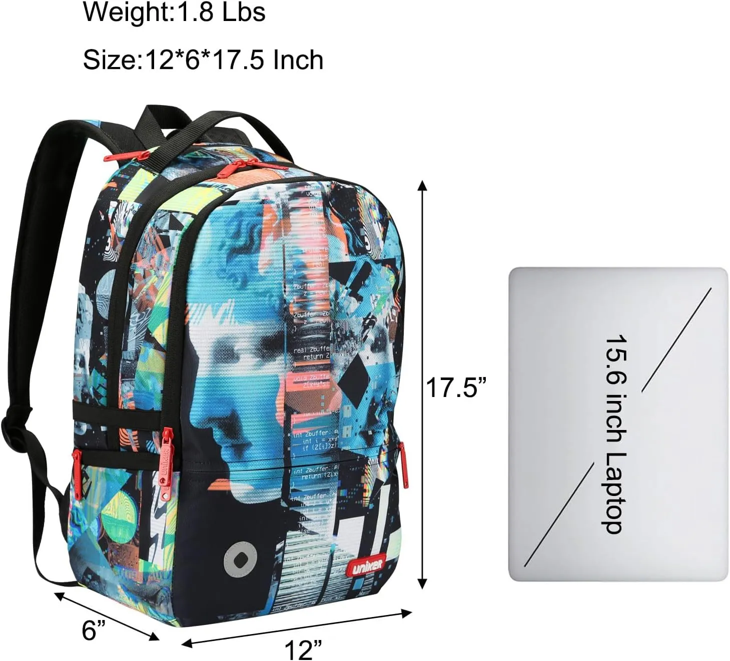 UNIKER Graffiti Backpack, Designer Laptop Backpack for 15.6 Inch Work,Water Resistant Backpack Computer Bag,PixelPack