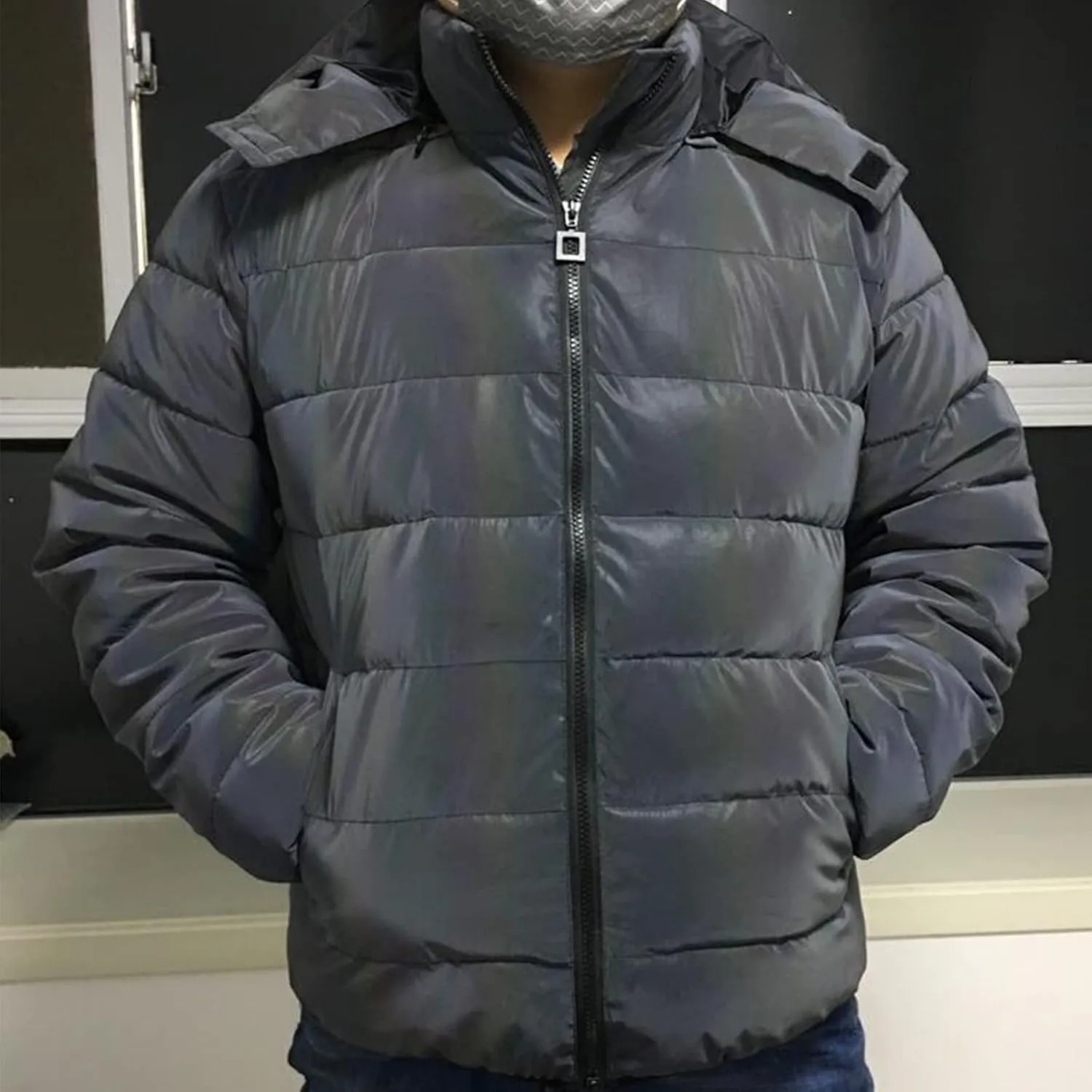 Unisex Rainbow Reflective Winter Warm Jacket Coat Thickened Cotton Padded Outwear Hip Hop Windproof Hooded Parka