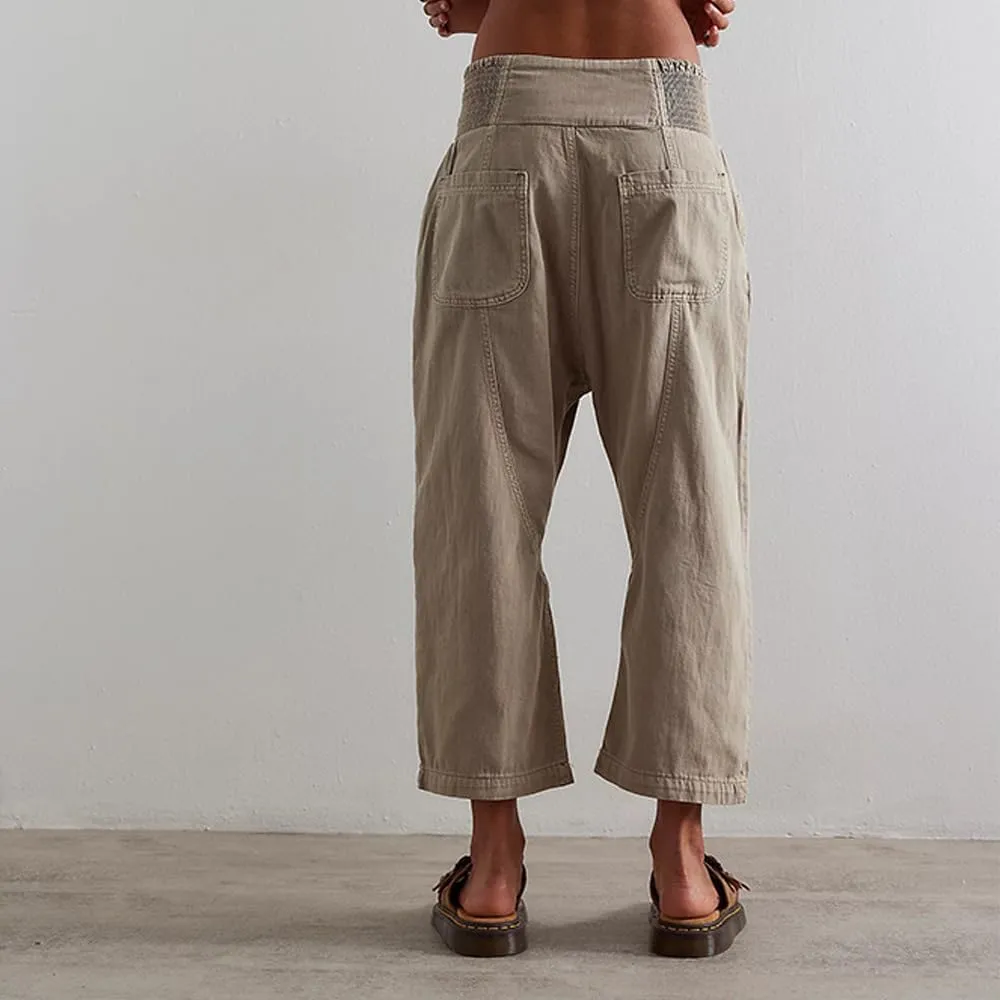 utcoco Womens Smocked Mid Rise Barrel Jeans Y2k Vintage Baggy Wide Leg Jeans Cropped Denim Harem Pants