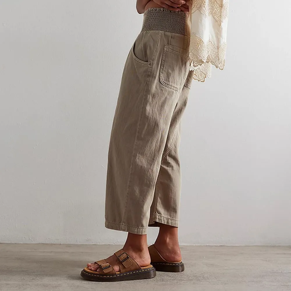 utcoco Womens Smocked Mid Rise Barrel Jeans Y2k Vintage Baggy Wide Leg Jeans Cropped Denim Harem Pants