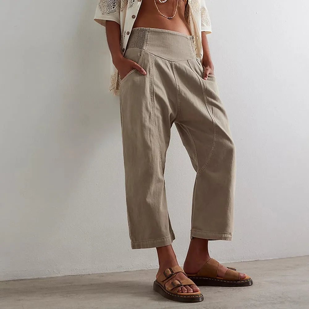utcoco Womens Smocked Mid Rise Barrel Jeans Y2k Vintage Baggy Wide Leg Jeans Cropped Denim Harem Pants