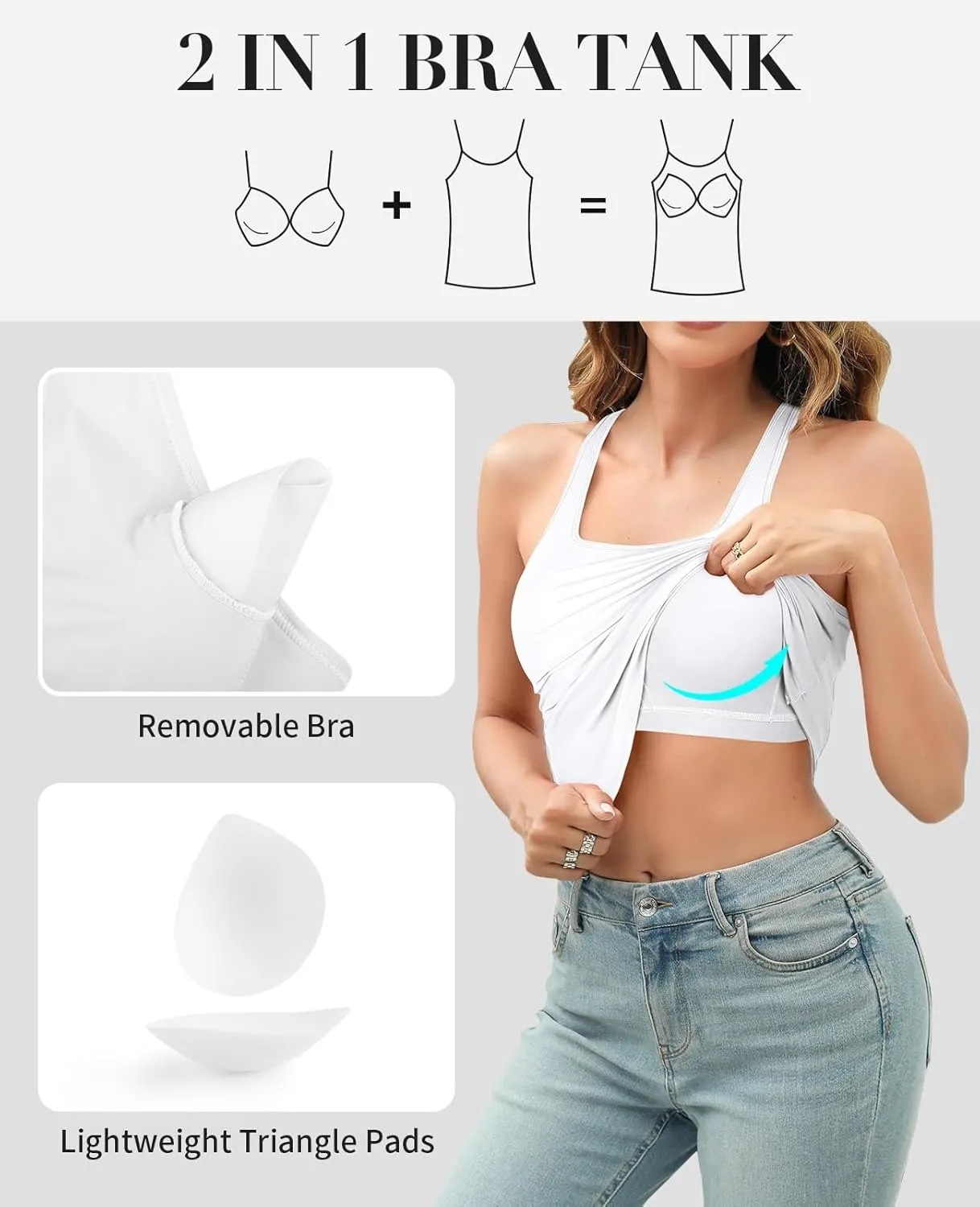 V FOR CITY Women's Tank Top with Built in Bras Adjustable Wide Strap Padded Camisole Summer Cami Shirts