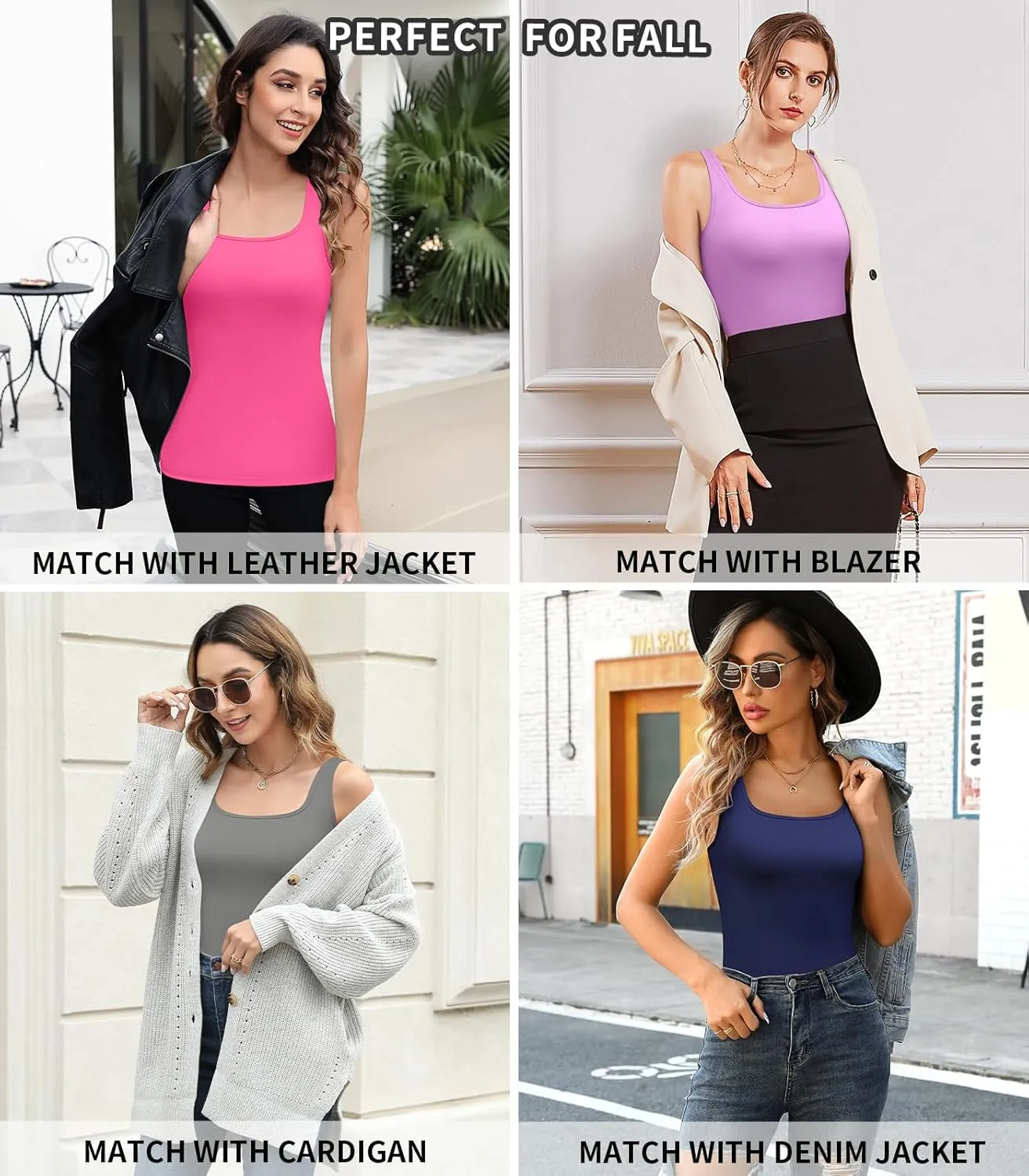 V FOR CITY Women's Tank Top with Built in Bras Adjustable Wide Strap Padded Camisole Summer Cami Shirts