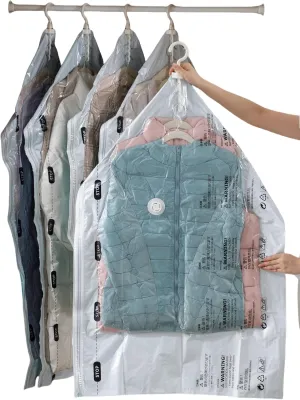 Vacuum Storage Bag (Hanging Bags, Garment Storage Bags for Suits, Dresses, Coats, No Pump Needed, Space Saving, Dustproof and Moisture-Resistant, 6-Pack (Mx3, Lx3))