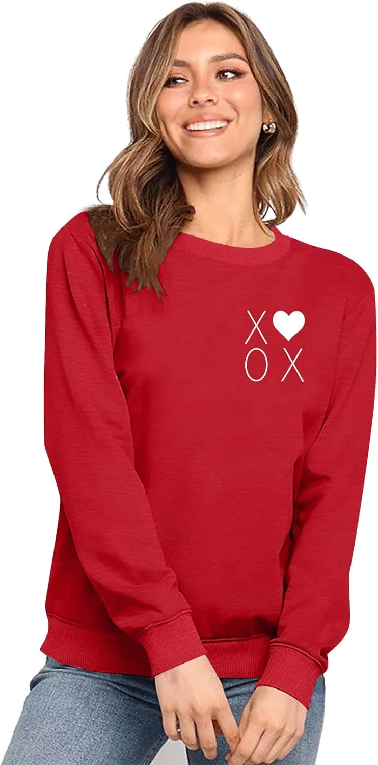 Valentine's Sweatshirt Women: Cute Heart Love Graphic Shirt Casual Long Sleeve Pullover Tops