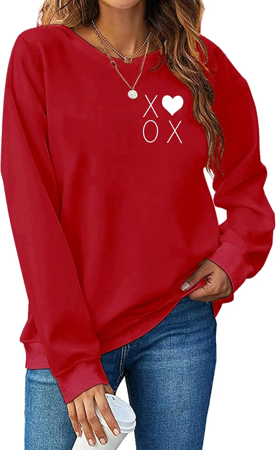 Valentine's Sweatshirt Women: Cute Heart Love Graphic Shirt Casual Long Sleeve Pullover Tops