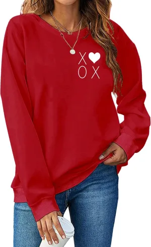 Valentine's Sweatshirt Women: Cute Heart Love Graphic Shirt Casual Long Sleeve Pullover Tops