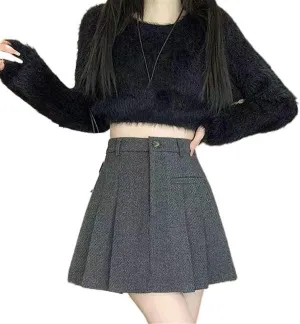 Vintage High-Waisted Skirt for Women, Autumn Winter Retro