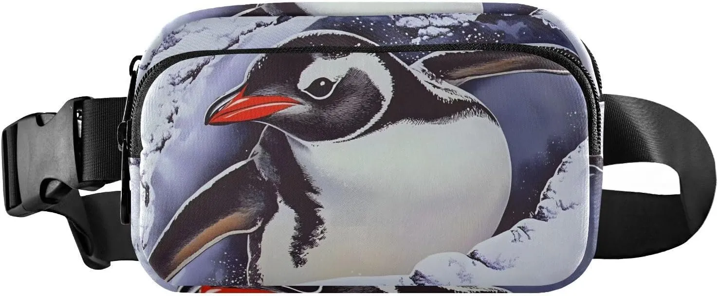 Vintage Penguin Fanny Pack Water Resistant, Women Men Waist Pack Sling Bag Purse for Travel Hiking