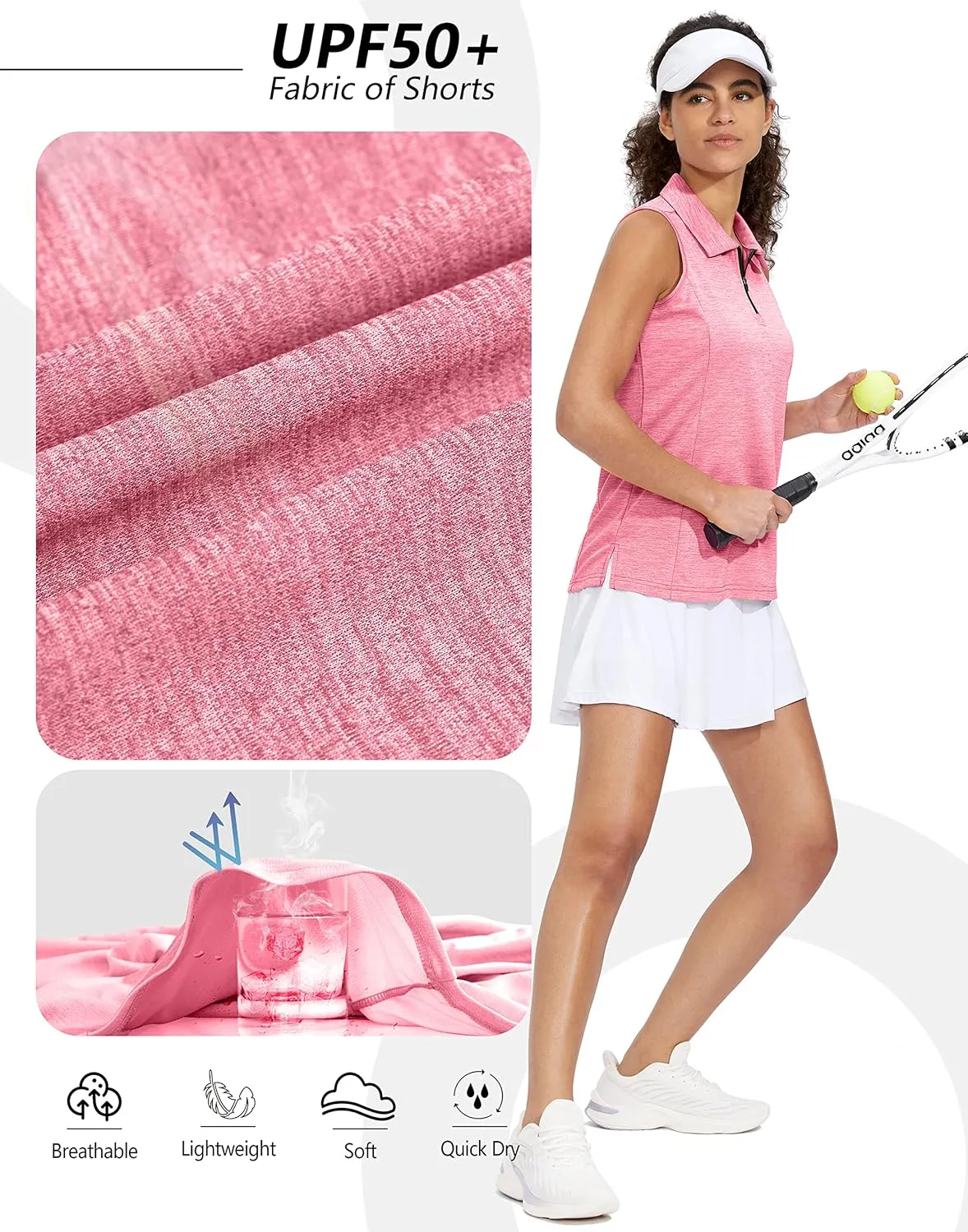 Viodia Women's Sleeveless Golf Shirt with Zip Up Tennis Quick Dry Tank Tops Polo Shirts for Women Golf Apparel Clothes
