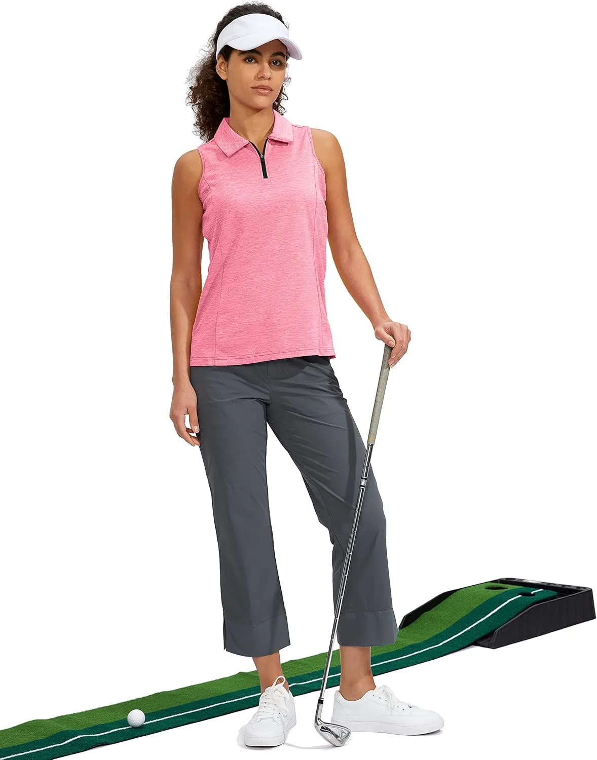 Viodia Women's Sleeveless Golf Shirt with Zip Up Tennis Quick Dry Tank Tops Polo Shirts for Women Golf Apparel Clothes