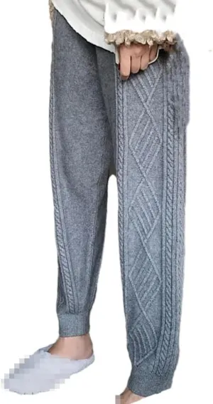 Vogrtcc Winter Thicken Women Harem Pants Casual Drawstring Twisted Knitted Pants Femme Chic Warm Female Sweater Trousers 2022
