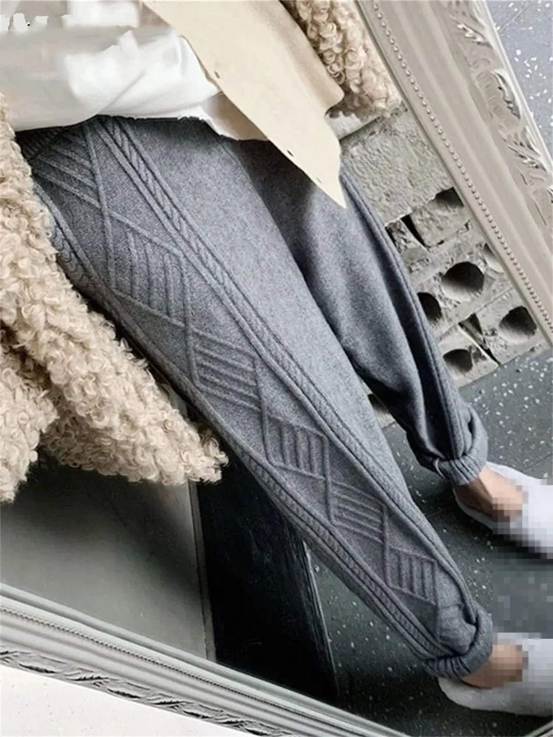 Vogrtcc Winter Thicken Women Harem Pants Casual Drawstring Twisted Knitted Pants Femme Chic Warm Female Sweater Trousers 2022