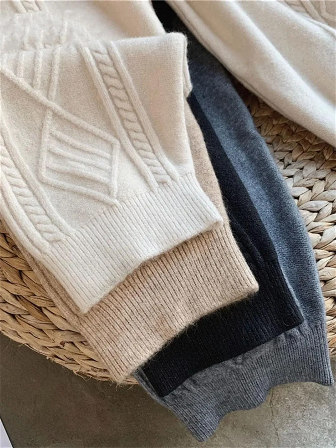 Vogrtcc Winter Thicken Women Harem Pants Casual Drawstring Twisted Knitted Pants Femme Chic Warm Female Sweater Trousers 2022