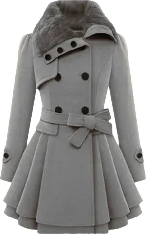 Vogrtcc Women's Winter Slim Long Wool Double Breasted Trench Coat