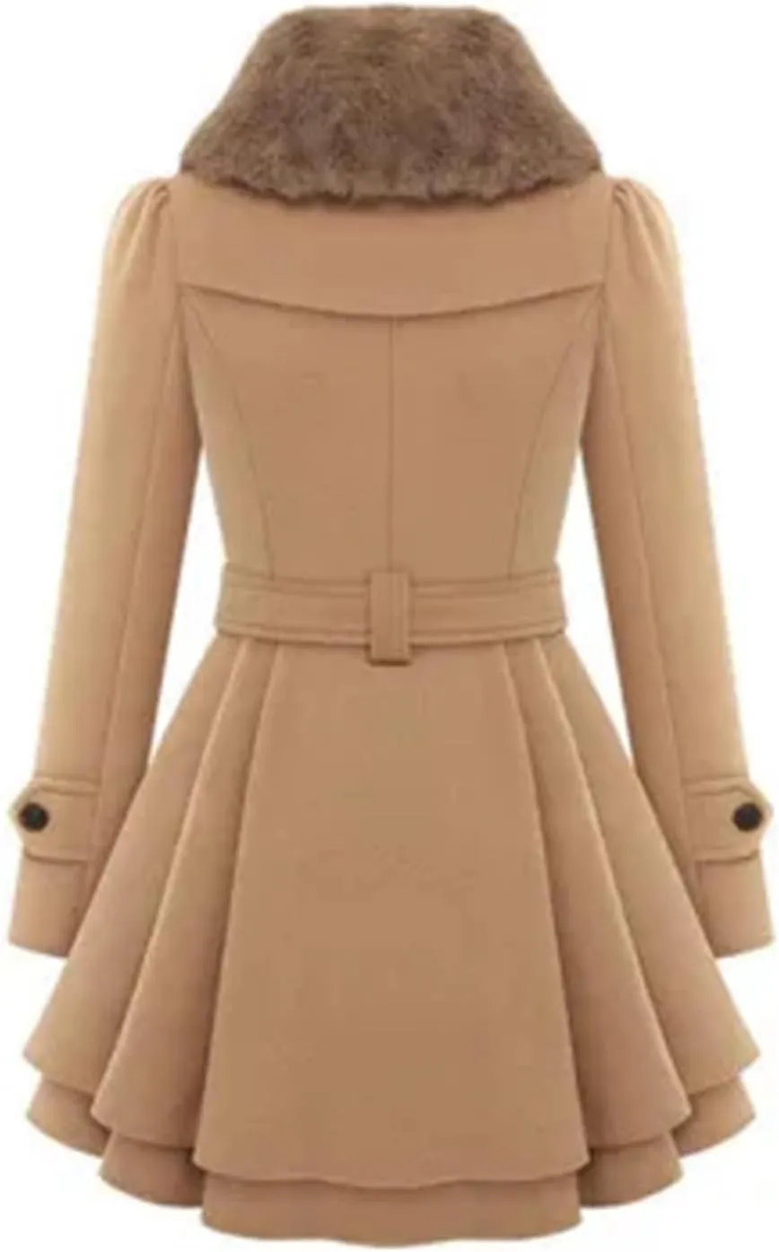 Vogrtcc Women's Winter Slim Long Wool Double Breasted Trench Coat