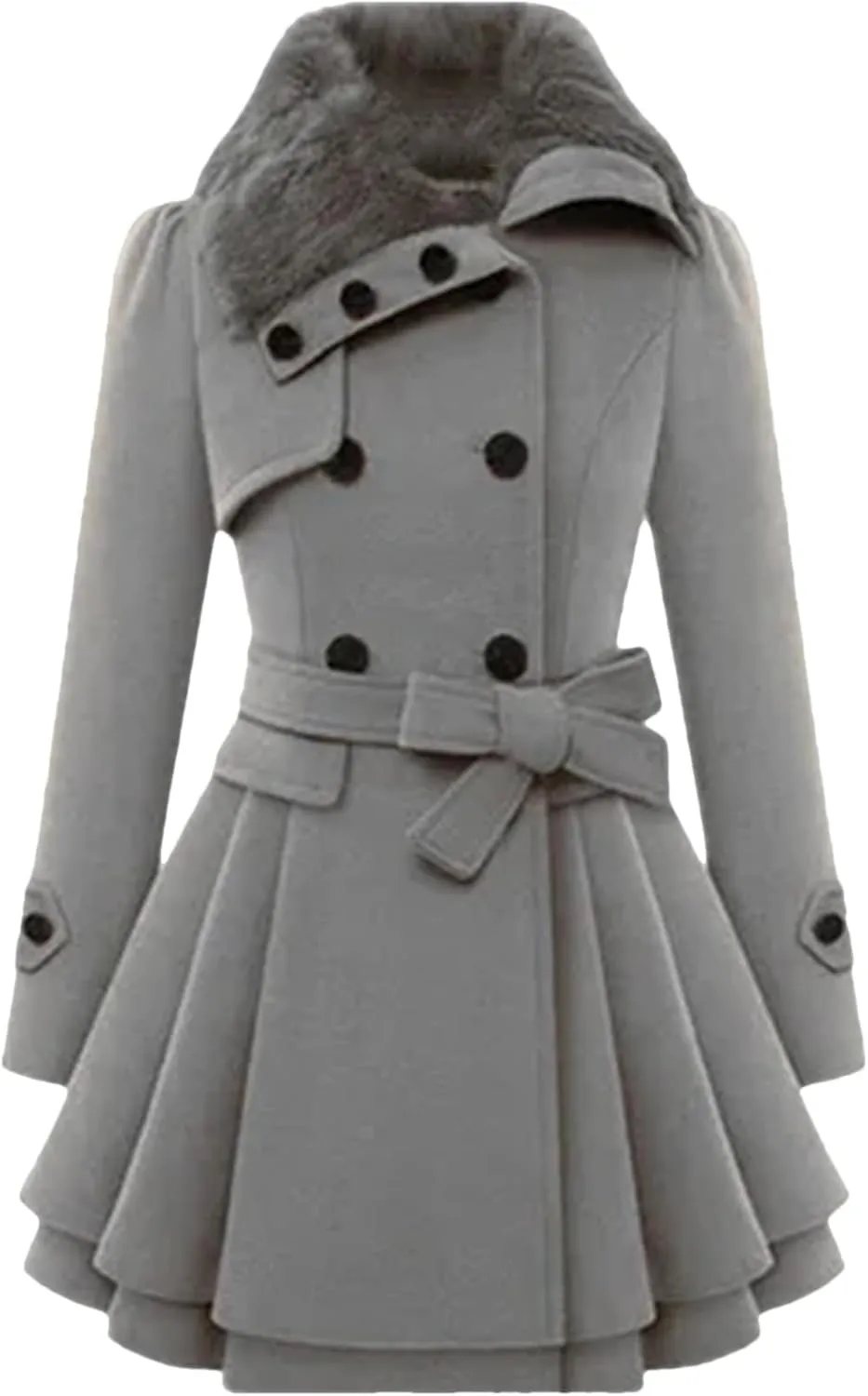 Vogrtcc Women's Winter Slim Long Wool Double Breasted Trench Coat