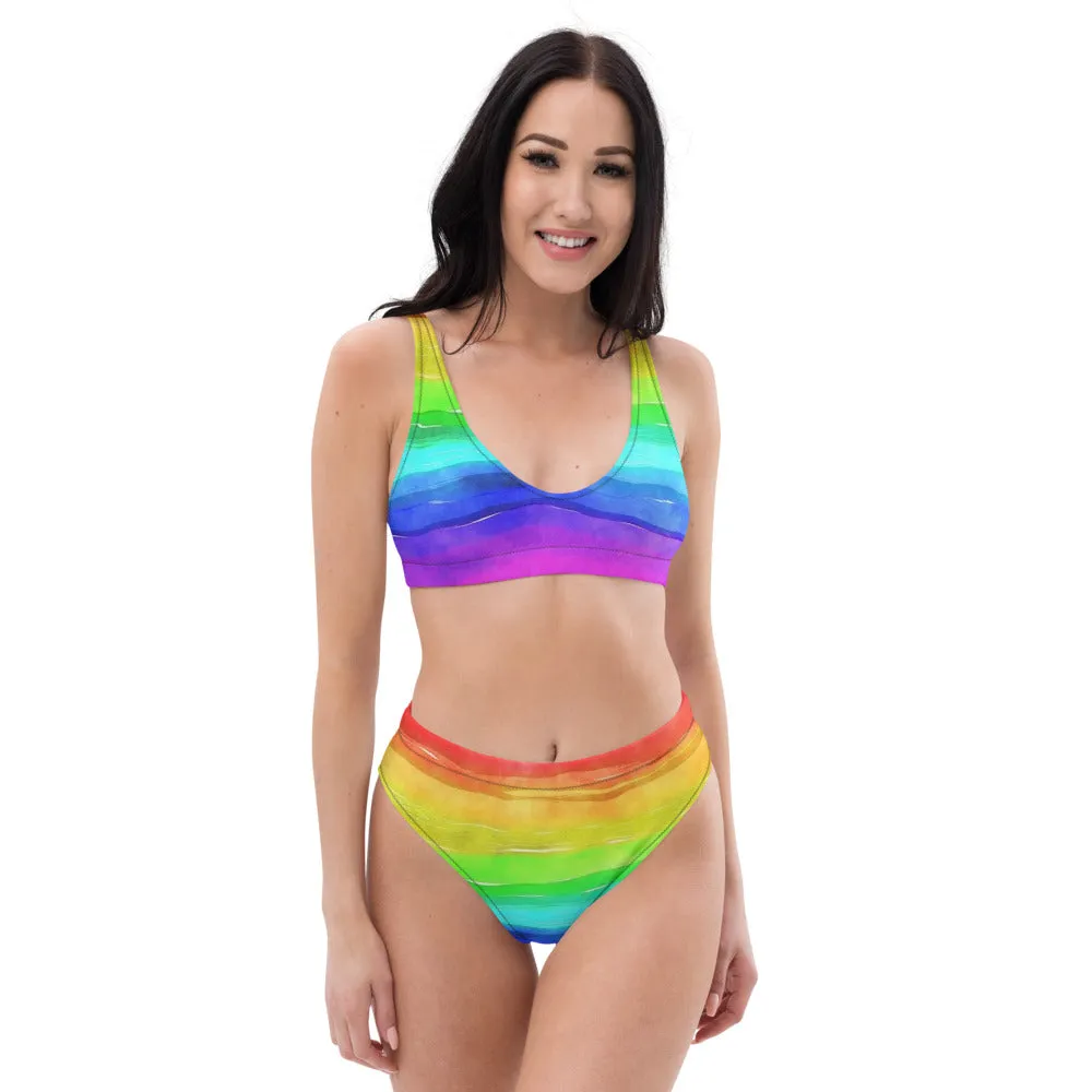 'Watercolor Rainbow' high-waisted bikini