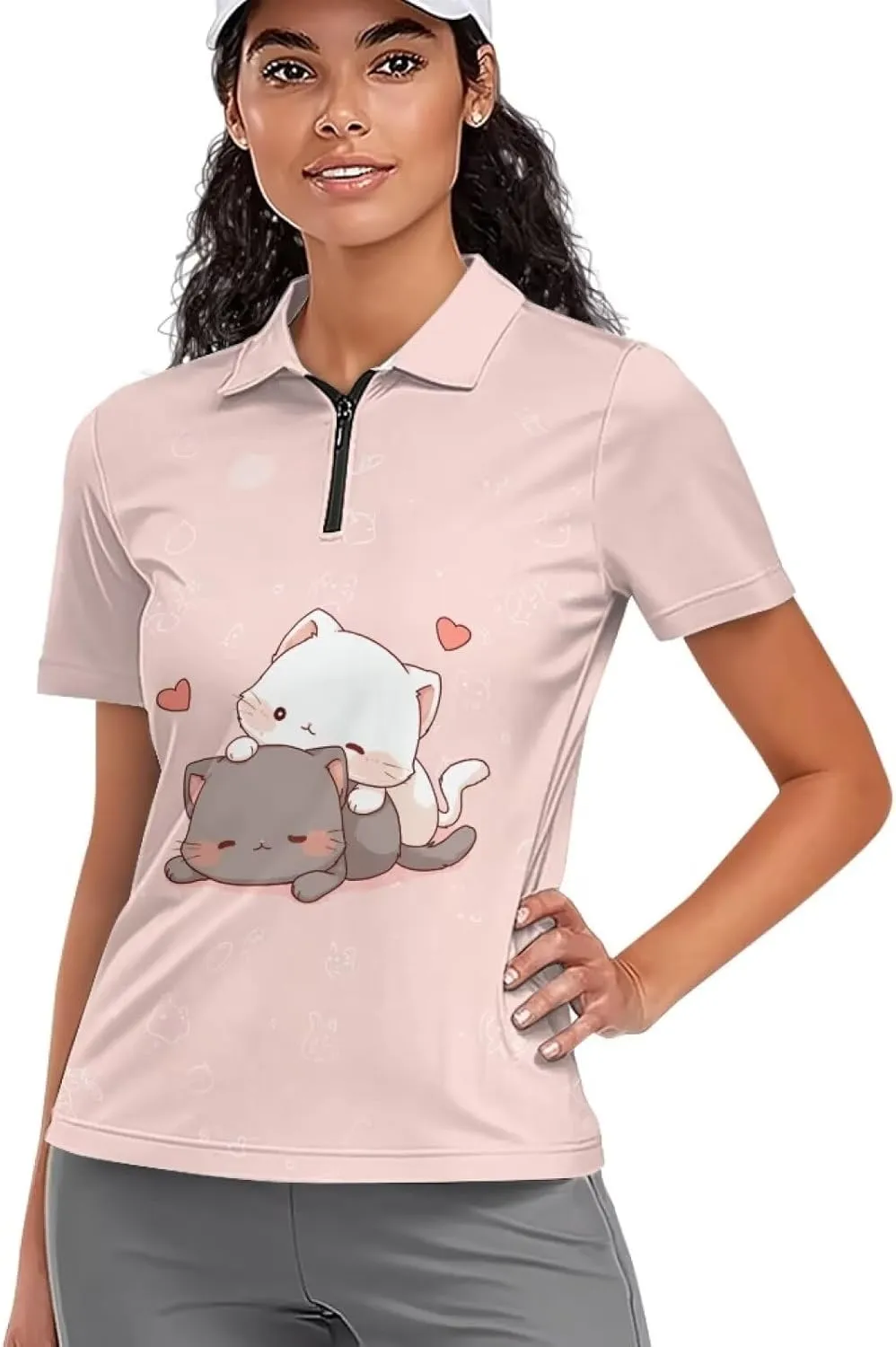 WELLFLYHOM Golf Shirts Short Sleeve Tennis Tops for Women Golf Top 1/4 Zip Workout Sport T-Shirt