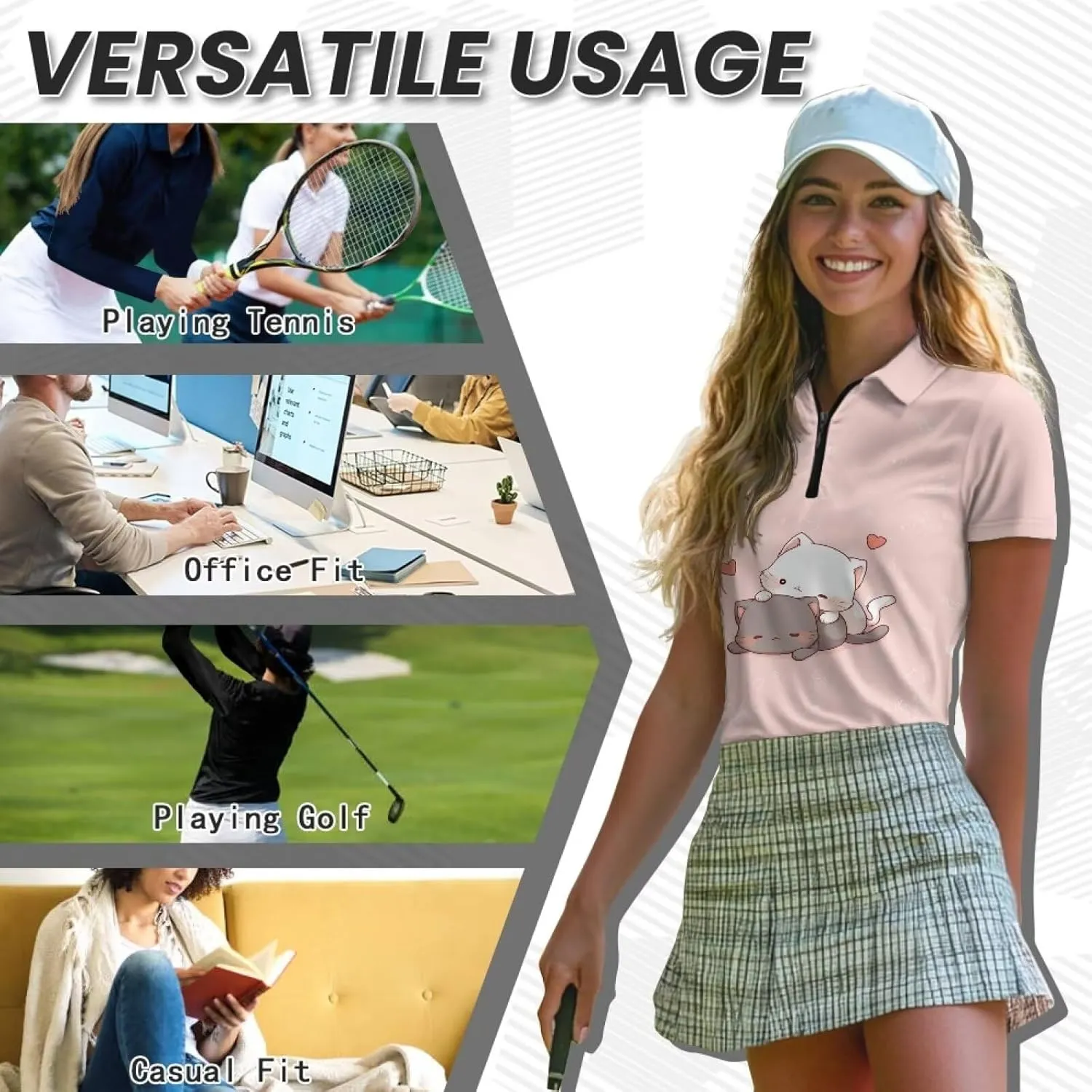 WELLFLYHOM Golf Shirts Short Sleeve Tennis Tops for Women Golf Top 1/4 Zip Workout Sport T-Shirt