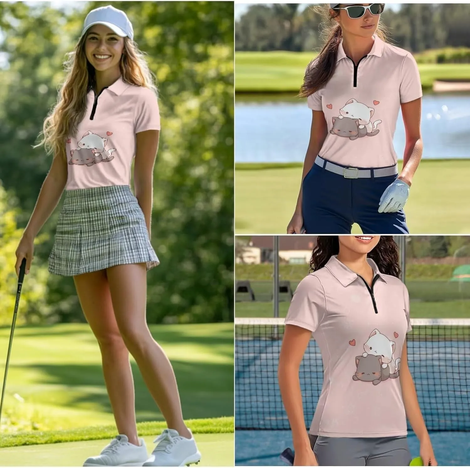 WELLFLYHOM Golf Shirts Short Sleeve Tennis Tops for Women Golf Top 1/4 Zip Workout Sport T-Shirt