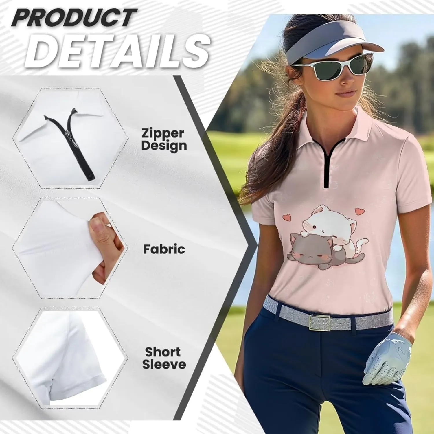 WELLFLYHOM Golf Shirts Short Sleeve Tennis Tops for Women Golf Top 1/4 Zip Workout Sport T-Shirt