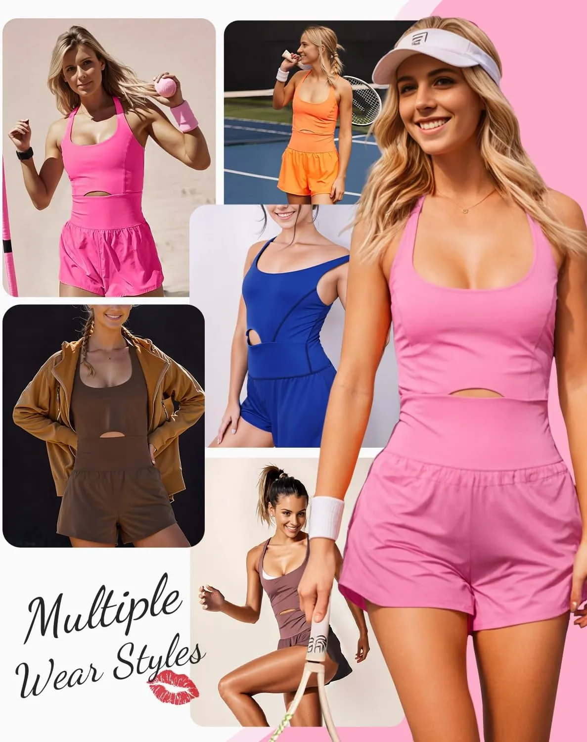 Wenlia Women Workout Romper Onesie with Padded Bras Sleeveless One Piece Outfits Shorts Atheletic Running Jumpsuit Clothes