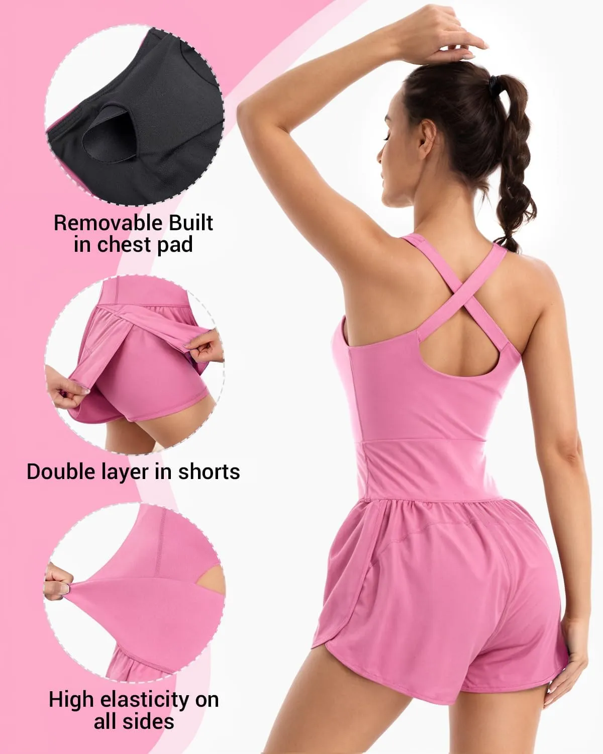 Wenlia Women Workout Romper Onesie with Padded Bras Sleeveless One Piece Outfits Shorts Atheletic Running Jumpsuit Clothes