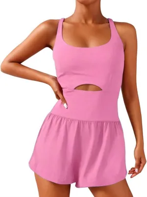 Wenlia Women Workout Romper Onesie with Padded Bras Sleeveless One Piece Outfits Shorts Atheletic Running Jumpsuit Clothes