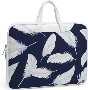 White Feathers Leather Bag Laptop Case Slim Water Resistant Computer Bags with Handle Briefcase for Work