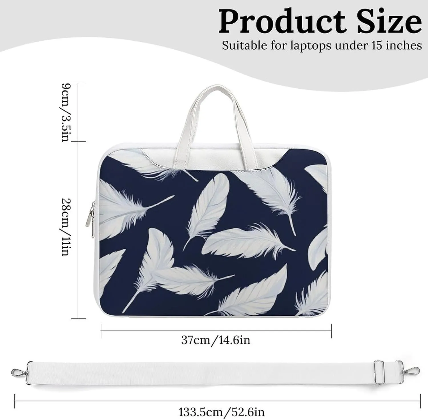 White Feathers Leather Bag Laptop Case Slim Water Resistant Computer Bags with Handle Briefcase for Work