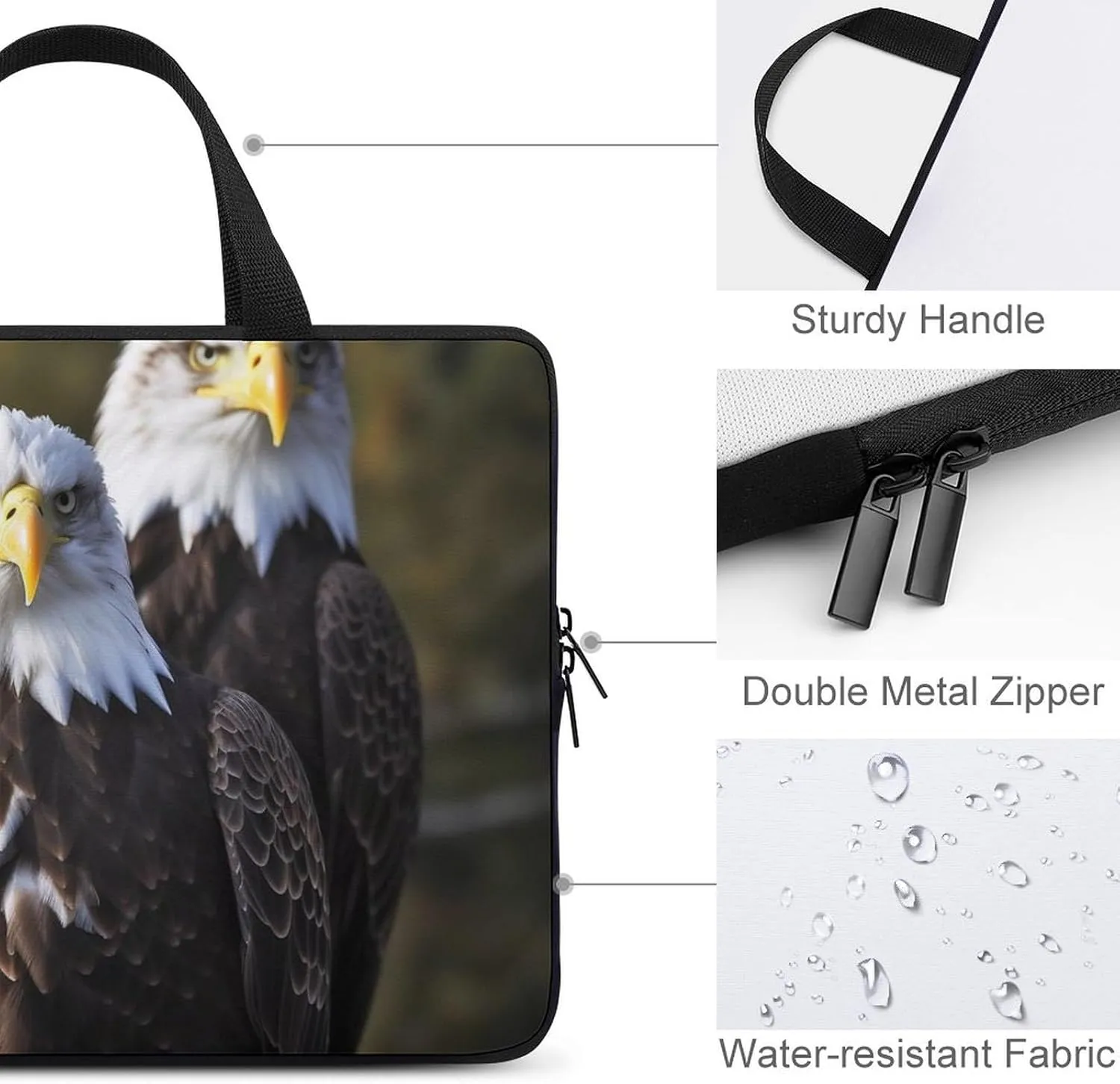 White Head Eagle Laptop Bag Durable Laptop Sleeve Water-Resistant Notebook Bag for Computer Or Tablet