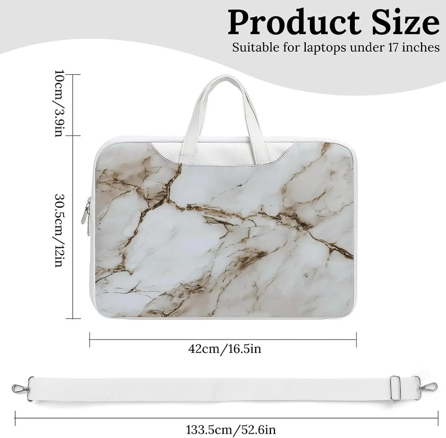 White Marble Leather Bag Laptop Case Slim Water Resistant Computer Bags with Handle Briefcase for Work