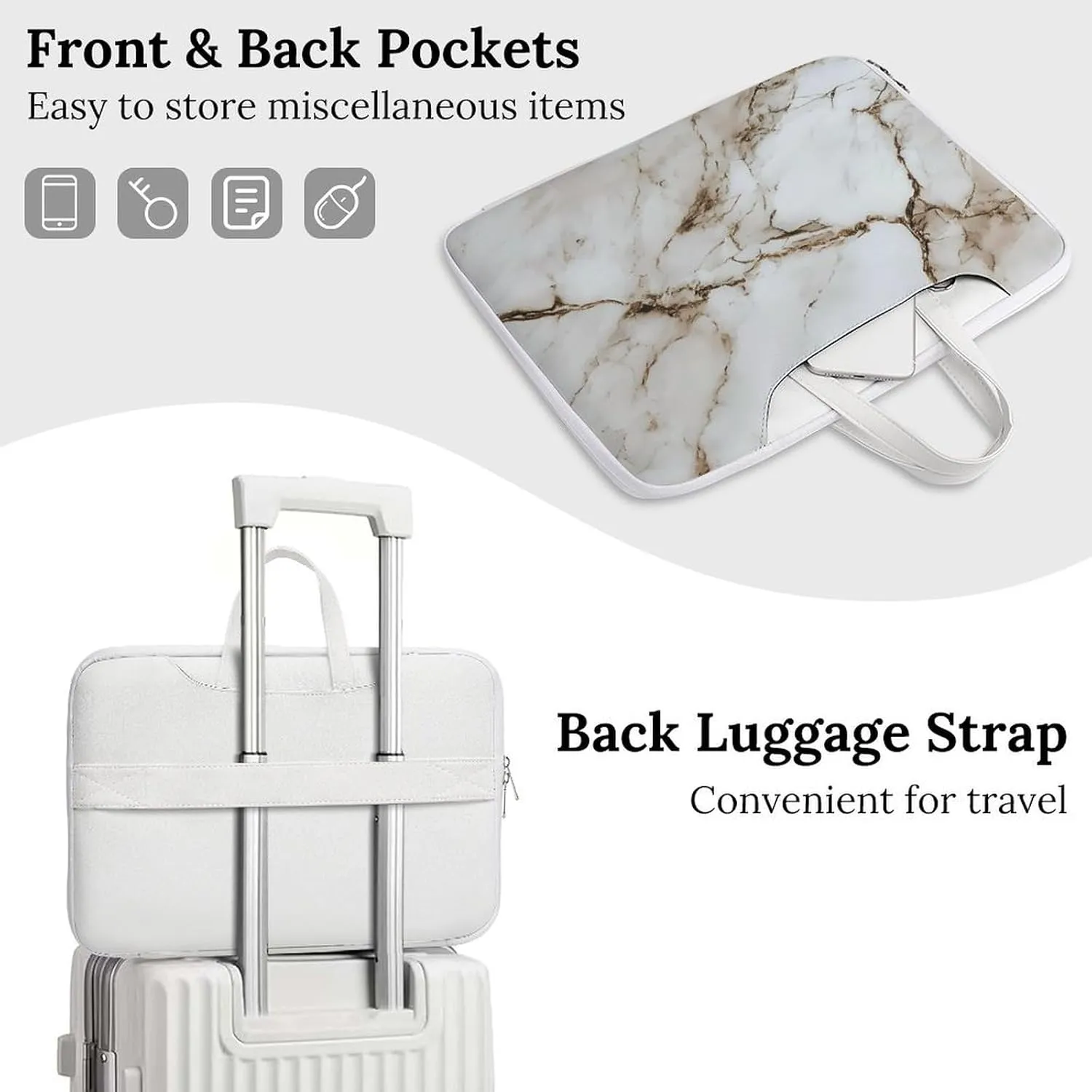 White Marble Leather Bag Laptop Case Slim Water Resistant Computer Bags with Handle Briefcase for Work