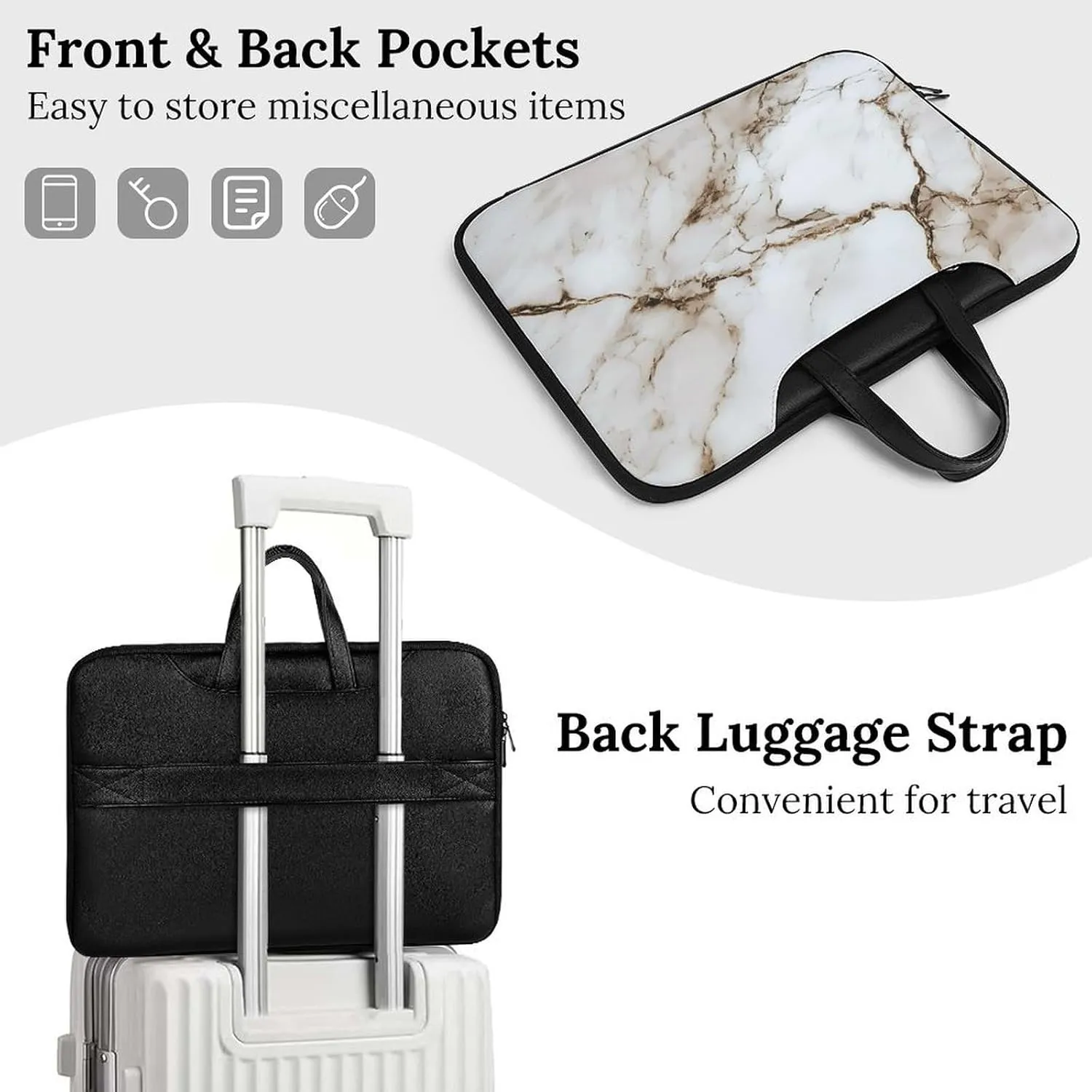 White Marble Leather Bag Laptop Case Slim Water Resistant Computer Bags with Handle Briefcase for Work