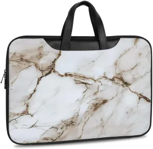 White Marble Leather Bag Laptop Case Slim Water Resistant Computer Bags with Handle Briefcase for Work