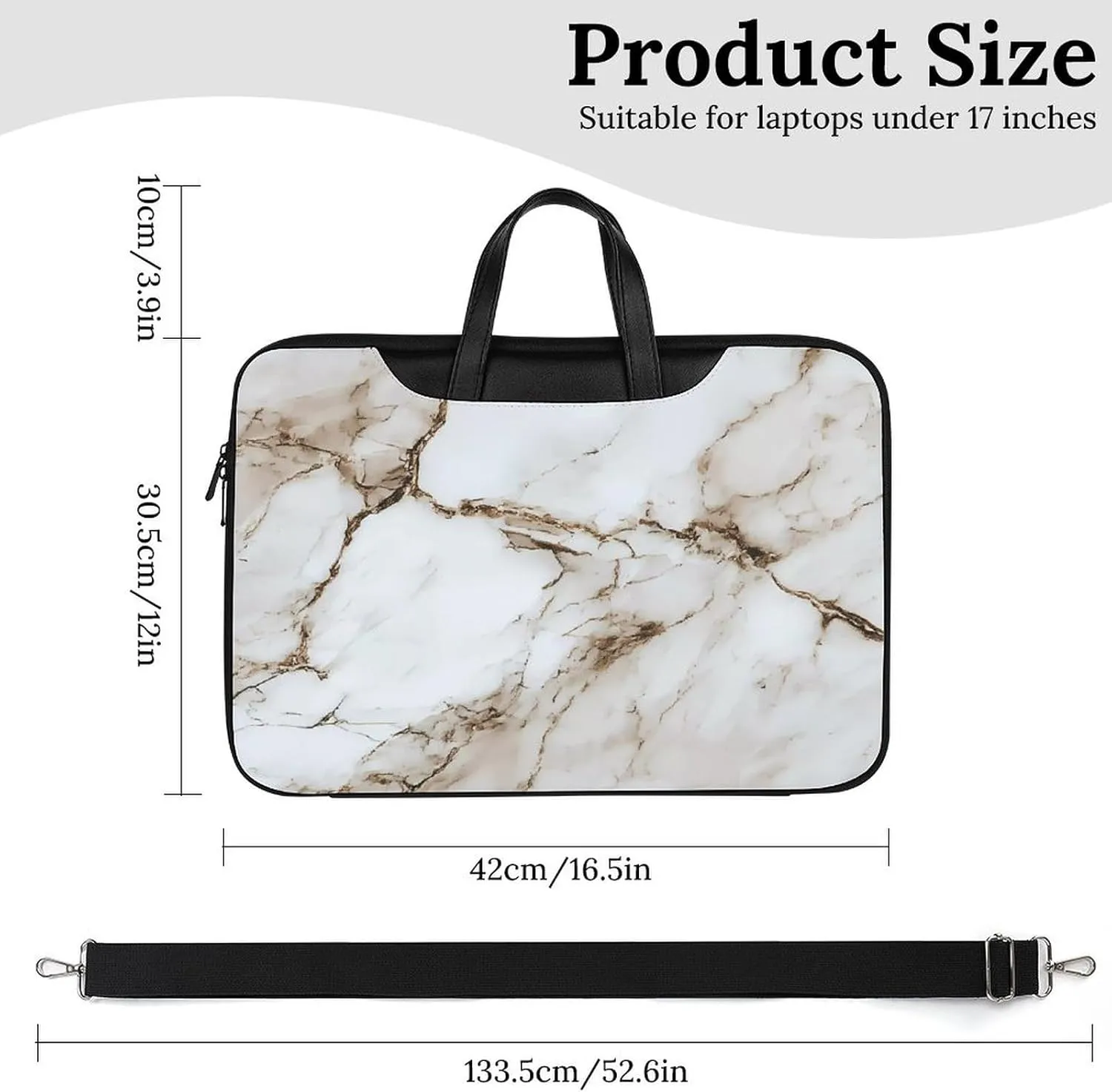 White Marble Leather Bag Laptop Case Slim Water Resistant Computer Bags with Handle Briefcase for Work