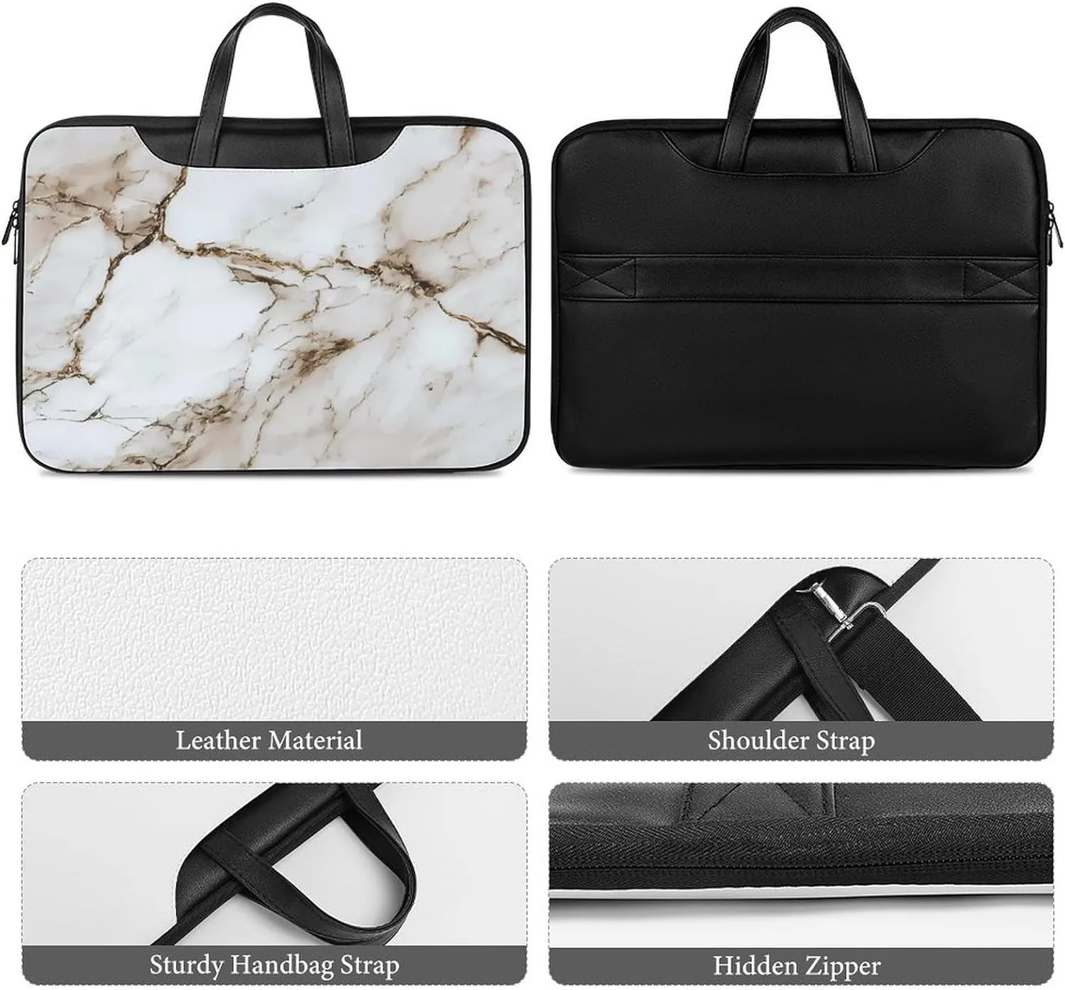 White Marble Leather Bag Laptop Case Slim Water Resistant Computer Bags with Handle Briefcase for Work