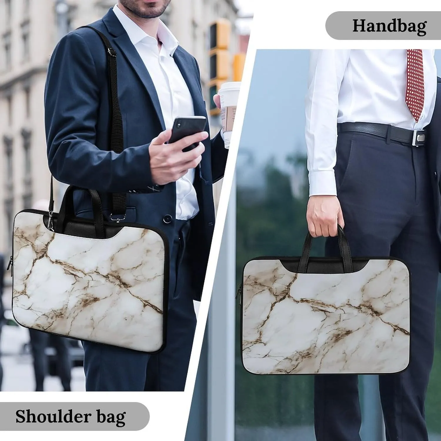 White Marble Leather Bag Laptop Case Slim Water Resistant Computer Bags with Handle Briefcase for Work