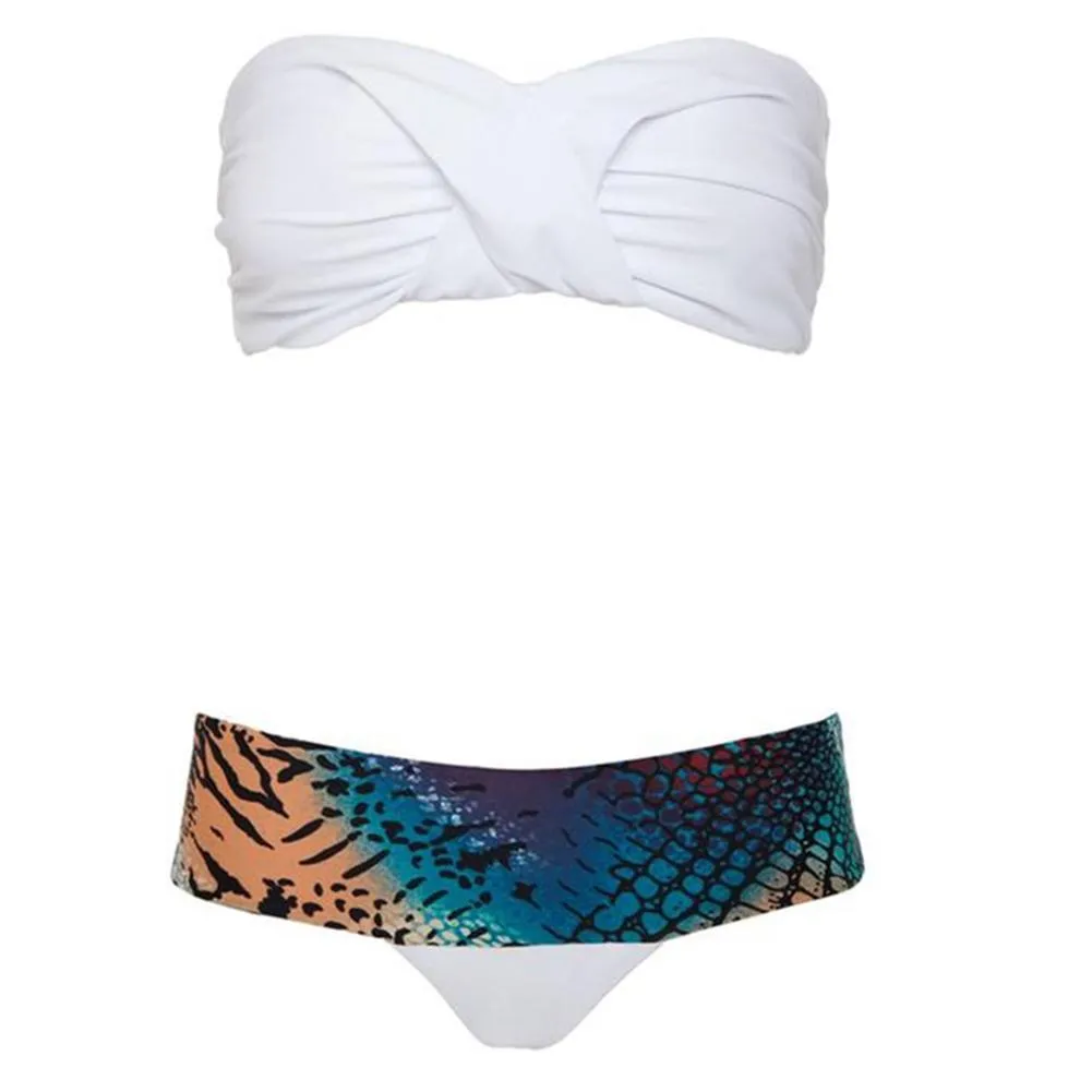 White Strapless Bandeau Womens Summer Bikini 2018 Beach Wear Bikinis Swimsuit Swimwear Bikini Set Swimming Bathing Suits Female