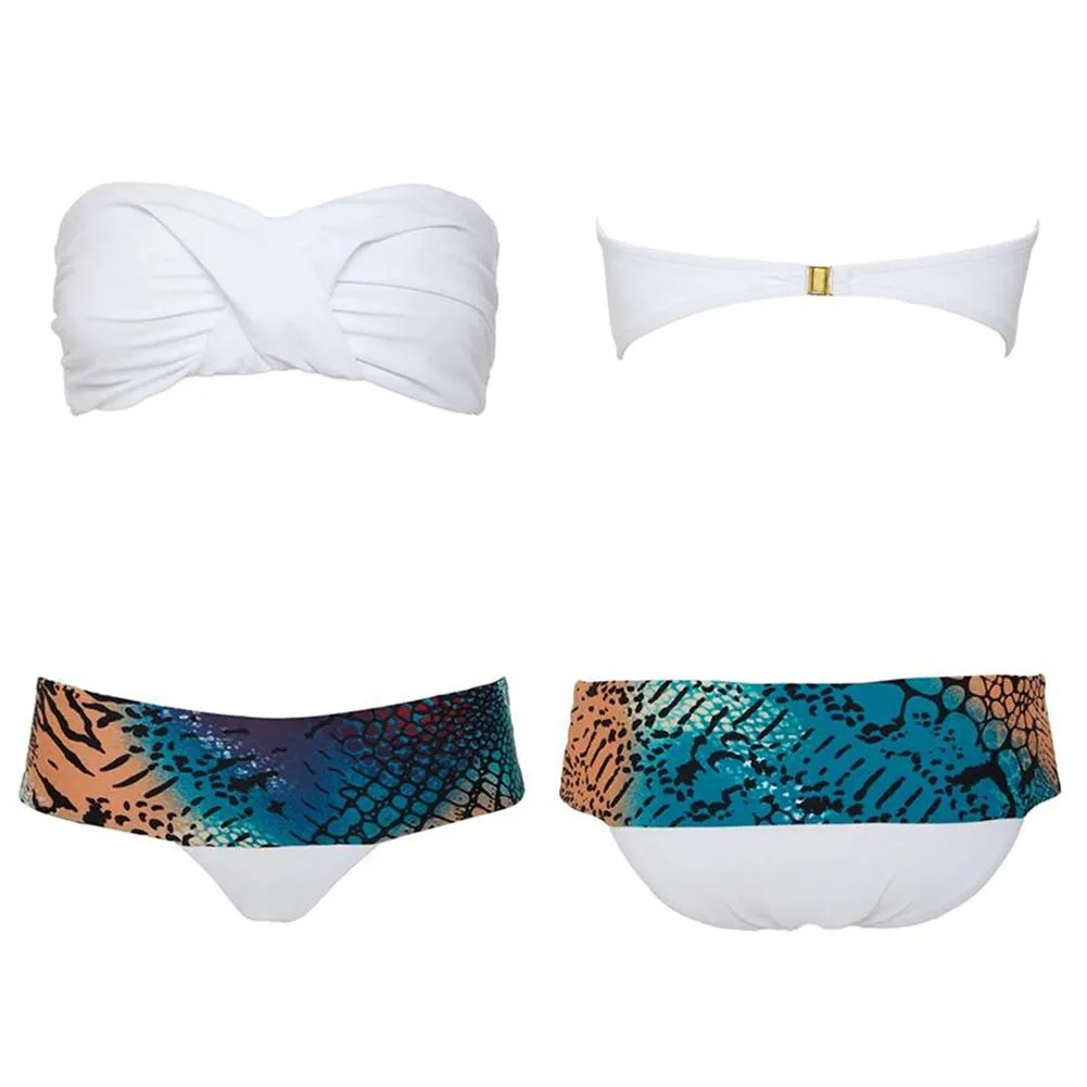 White Strapless Bandeau Womens Summer Bikini 2018 Beach Wear Bikinis Swimsuit Swimwear Bikini Set Swimming Bathing Suits Female
