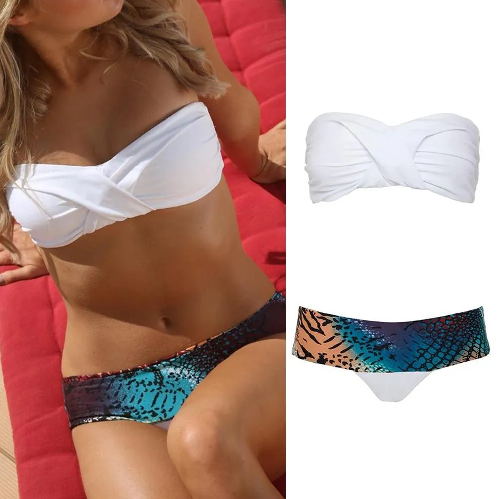 White Strapless Bandeau Womens Summer Bikini 2018 Beach Wear Bikinis Swimsuit Swimwear Bikini Set Swimming Bathing Suits Female
