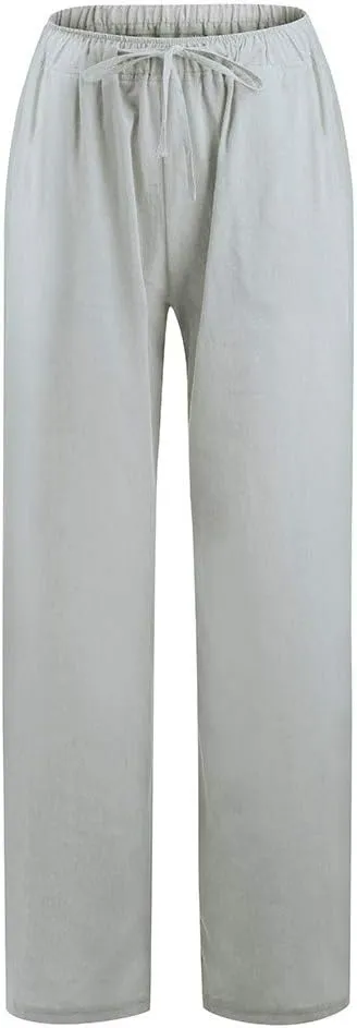 Wide Leg Linen Pants Women 2025 Summer Casual Beach Vacation Pants Lightweight Plus Size Lounge Trousers with Pockets