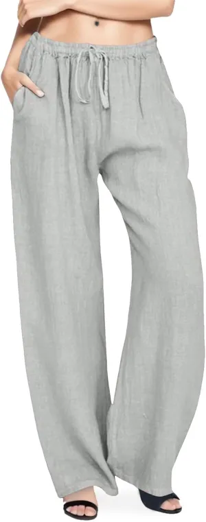 Wide Leg Linen Pants Women 2025 Summer Casual Beach Vacation Pants Lightweight Plus Size Lounge Trousers with Pockets