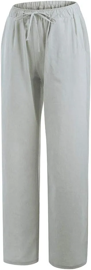 Wide Leg Linen Pants Women 2025 Summer Casual Beach Vacation Pants Lightweight Plus Size Lounge Trousers with Pockets