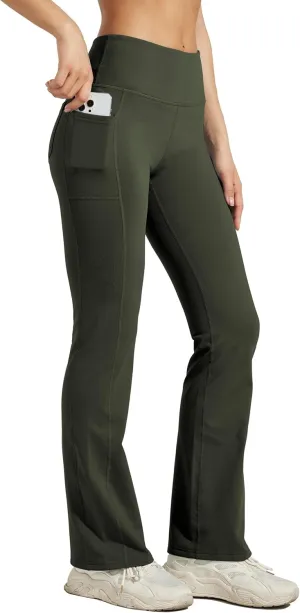 Willit Women's Fleece Lined Pants Yoga Bootcut Thermal Winter Pants High Waisted Flare Leggings Water Resistant
