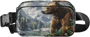 Winter Bear Fanny Pack Water Resistant, Women Men Waist Pack Sling Bag Purse for Travel Hiking