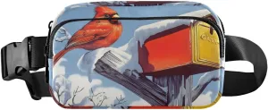 Winter Bird Fanny Pack Water Resistant, Women Men Waist Pack Sling Bag Purse for Travel Hiking