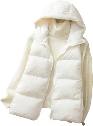 Winter Duck Down Jacket Women Short Warm Thick Hooded Vest Slim Quilted Sleeveless Waistcoat