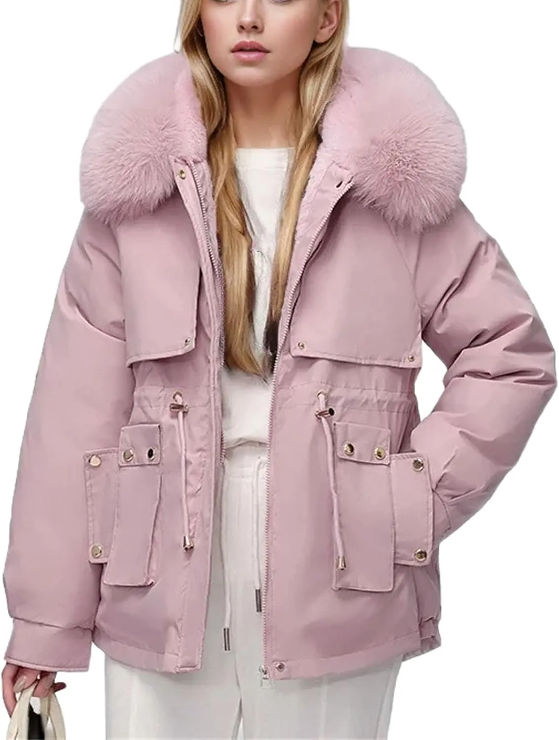 Winter Padded Jacket Women's Down Cotton Jacket Furs Collar Thicken Warm Parkas Fashion Female Loose Coats